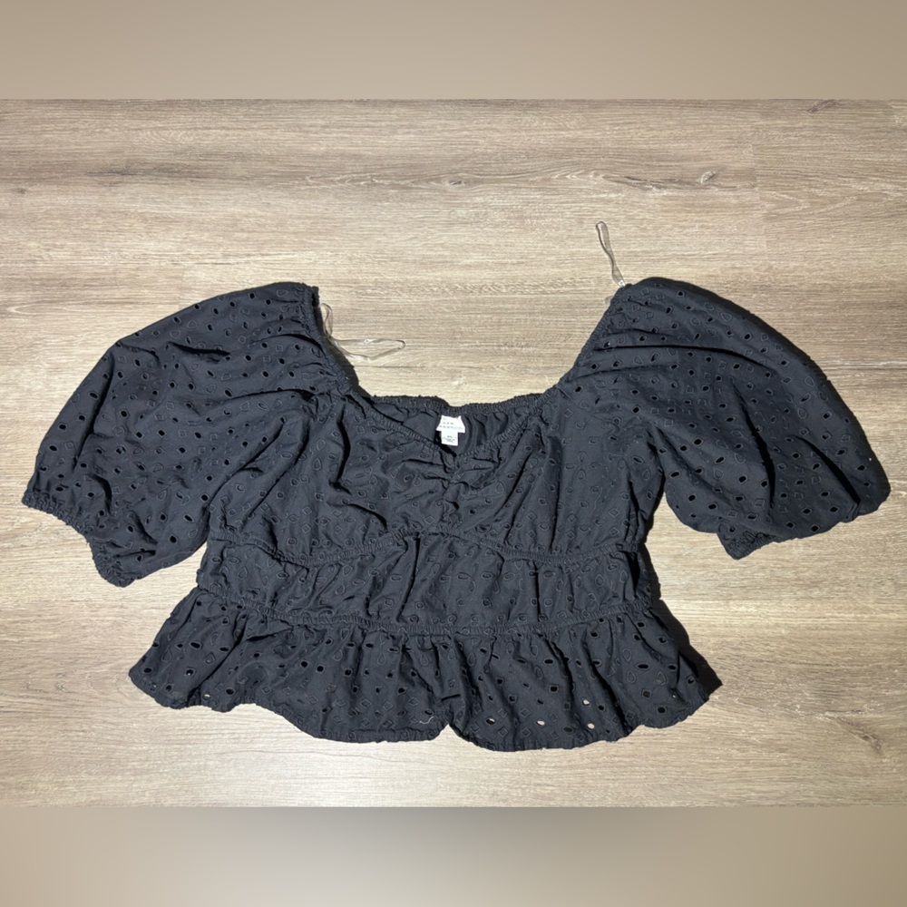a new day Black Eyelet Women's Blouse Black